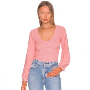 Nation LTD Bunny Smocked Long Sleeve Top in Geranium Pink size Small